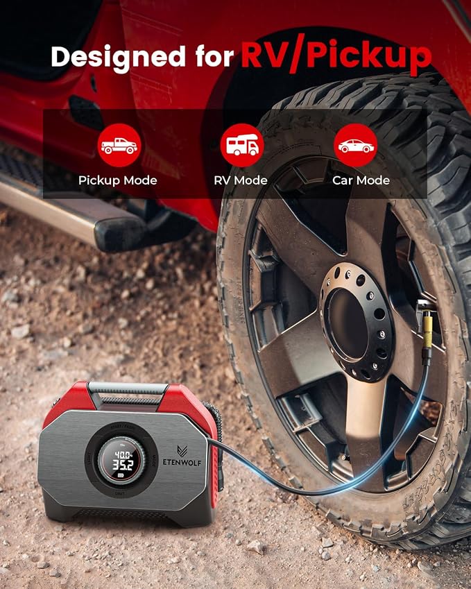 Vortex S6SE Cordless Tire Inflator Portable Air Compressor, 160 PSI Air Pump for Car Tires with 15600 mAh Battery, 100% Duty Cycle & Dual Cylinder, Air Pump for Heavy-Duty Vehicle, Red