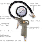 Tire Inflator with Pressure Gauge, 0-220PSI Dial Wheel Air Tire Pressure Gauge, Heavy Duty Rubber Hose with Quick Coupler, Air Compressor Tire Inflator Attachment for Cars Motorcycle Bike