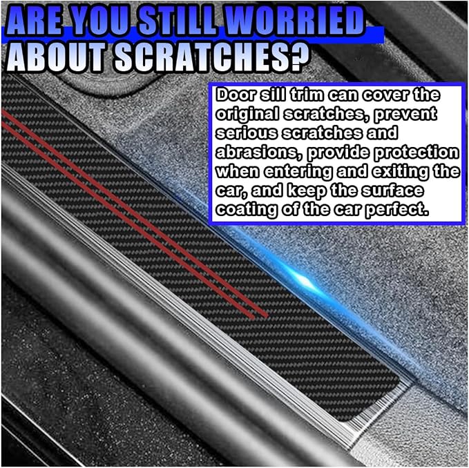 Car Door Sill Protector, Anti-Scratch Automotive Doors Threshold Strip Sticker, Waterproof Auto Door Entry Edge Guard, Carbon Fiber Decoration Trim Cover for Car, SUV, Truck (Red-4PCS)
