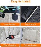 Dog Car Seat Cover with Mesh Window, 100% Waterproof Pet Seat Cover for Back Seat, Scratchproof Dog Hammock for Cars, Trucks, SUVs, Jeeps, Beige
