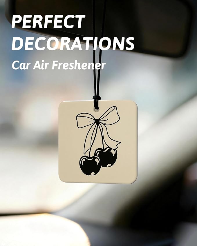 Retro Coquette Leopard Orange Car Air Freshener 4 Pcs, Trendy Preppy Black Cherry Bow Square Hanging Air Freshener for Closet Drawer Books, Girly Y2k Car Accessories Mirror Decor for Women