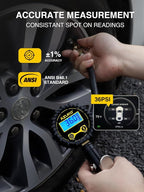 Digital Tire Inflator with Pressure Gauge, 200 PSI, Heavy Duty Air Compressor Accessories, with Rubber Hose Lock on Air Chuck and Quick Connect Coupler, Comes with a Portable Carrying Box