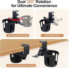 360° Rotating Cup Holder wiht Hook Under Desk Anti Spill Space Saving for Home Office Camping