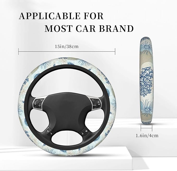 Marine Seashells Steering Wheel Covers Corals Universal 15 Inch Car Wheel Cover,Anti-Slip Breathable Car Accessories Protector Fit for Trucks,Sedans,SUVs,Vans