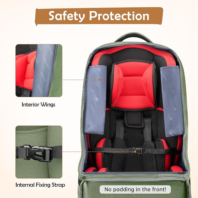 Padded Car Seat Bags for Air Travel, Car Seat Travel Backpack with Shoulder Straps, Gate Check Carsat Bag, Baby Travel Essentials for Flying
