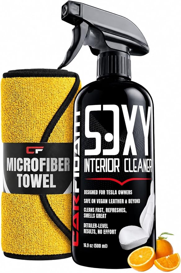 Tesla Interior Cleaner - White Seat & Stain Remover for Model 3, Y, X, S - Safe on Vegan Leather - Removes Dirt, Oils & Light Stains - No Residue - Light Citrus Scent - 16oz Kit