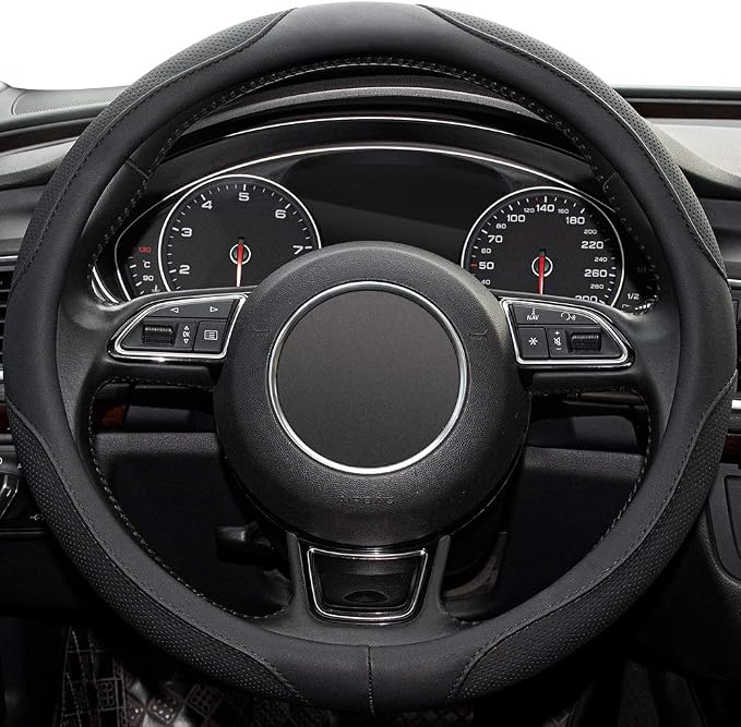 14inch Steering Wheel Cover,Prius,Civic,S,(14-14.25inch)-Black Microfiber Leather Breathable, Anti Slip Car Accessories