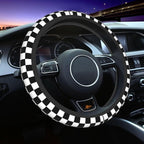 Black and White Checkered Flag Steering Wheel Cover Car Accessories Cute for Women Girls Girly Universal 15 Inch Neoprene Auto Interior Decor Anti Slip Car Truck Protector