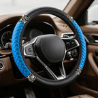 Bling Soft Leather Steering Wheel Cover, Steering Wheel Protector, 15 Inch Rhinestones Car Elastic Protector with Crystal Diamond for Women Girls, Car Accessory for Vehicles (Blue)