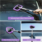 7pcs Windshield Cleaner Tool Car Window Cleaning Wash Kit with 4 Reusable Microfiber Pads 1 Spray Bottle and Extendable Handle Auto Glass Wiper Kit, Purple