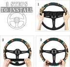 Car Steering Wheel Cover for Women Men, 15 Inch Soft Neoprene Stretch Anti-Slip Washable Car Accessories Universal Fit for Sedans SUV, Southwest Aztec Brown Green