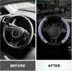 Road Comfort Leather Steering Wheel Cover – Premium Anti-Slip Car Steering Wheel Grip Cover – Universal Fit for 14.5”–15” Cars, Trucks & SUVs - Purple