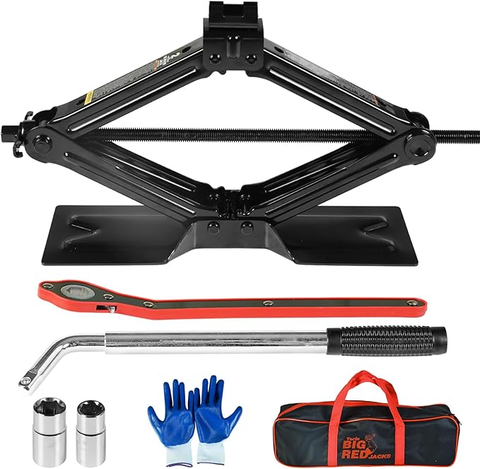 Car Jack 2Ton/4409 lbs Universal Scissor Jack with Rubber Pad, Portable Tire Changing Kit with Lug Wrench, Emergency Kit for Sedan SUV MPV