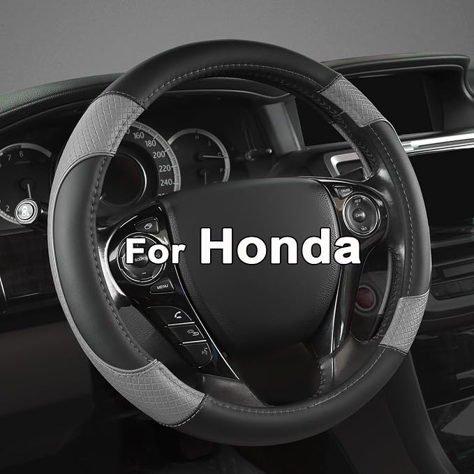 Steering Wheel Cover for Honda Civic(2006-2015),CR-Z, Insight, S2000 (Gray+Black-Small Size)