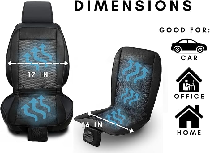 Cooling Car Seat Cover- Premium Quality Black Comfortable 12V Cooling Car Seat Cushion- Breathable Adjustable Temperature Cooling Cushion for Car, Van, Home (2 Pack)