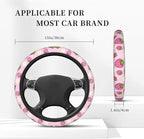 Cute Strawberry Steering Wheel Cover Anti-Slip and Practical 14.5-15 Inch Universal Steering Wheel Cover with 2 Pieces Car Coasters Suitable for Men Women