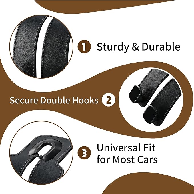 Car Seat Headrest Hooks, 4 Pack Universal Purse Hook for Car, Bag Holder with Double Hooks, Back Seat Storage Organizer for Purses, Handbags, Grocery