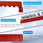 600A Bus Bar Heavy Duty Power Distribution Block 48V DC Busbar Box with 8 x M10(3/8") Terminal Studs for Battery Marine Automotive RV Car Truck (Red)