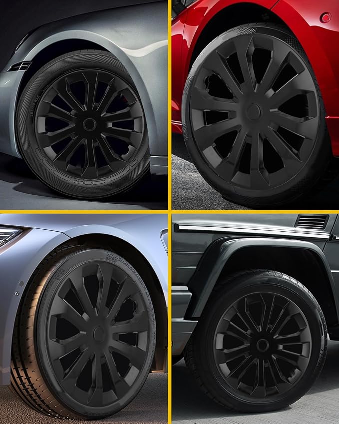 Hubcap Wheel Covers Hub Caps 16 Inch Set of 4 Black Universal Wheel Rim Cover R16 Stylish Car Decor Wheel Covers for Toyota Camry Nissan Mazda (black-10, 16 inch)