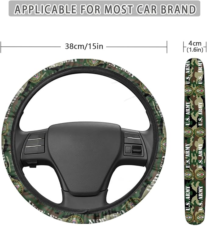 Car Accessories Compatible with US Army Steering Wheel Cover 14-15 Inch, Non-Slip Stretchable Design for Easy Installation, Comfort Grip(TZ-JD-FXPT-7)