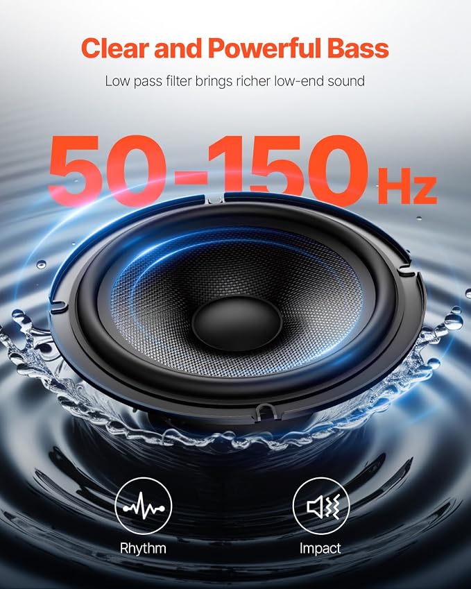 10" 440W Underseat Car Subwoofer, Slim Powered Car Subwoofers with Blue Ambient Light, Low Profile Audio Sub Under The Seat with Built-in Amplifier, Remote Controller for SUVs, Car, Truck, RV