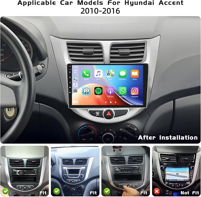 [4+64G Qualcomm 8 Core] for Hyundai Accent 2010-2016 Android 15 Car Stereo Wireless CarPlay Android Auto, 9" QLED Touch Screen Car Radio GPS DSP Hi-Res Bluetooth 5.1 Double Din Stereo 5G WiFi