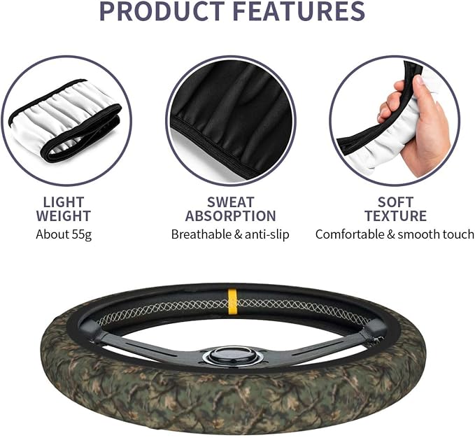 Camo Steering Wheel Covers Non Slip Neoprene Camouflage Tree Pattern Steering Wheel Protector Universal 15 inch for Men Women