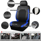 Air Mesh Leather Car Seat Covers Full Set, Waterproof Car Floor Mats, Sporty Steering Wheel Cover 14.5-15in, Universal Fits for 95% Cars Truck SUV (Black and Blue)
