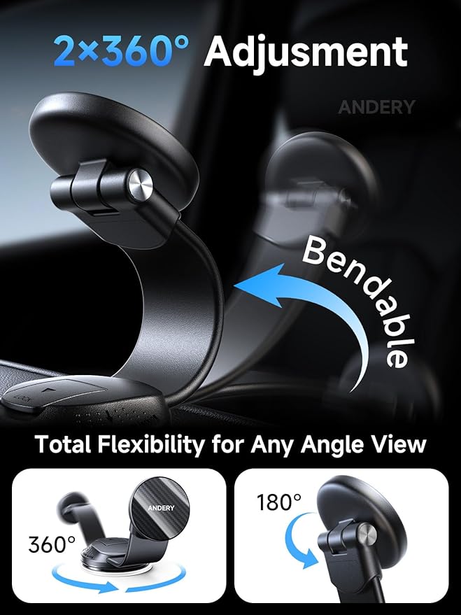 Car Phone Holder for MagSafe [360° Adjustable Memory Alloy Arm | 2400gf Strong Magnetic Power] Bendable Car Mount, Phone Holders for Your Car with Dashboard Pad for iPhone 17-12 All Smartphones