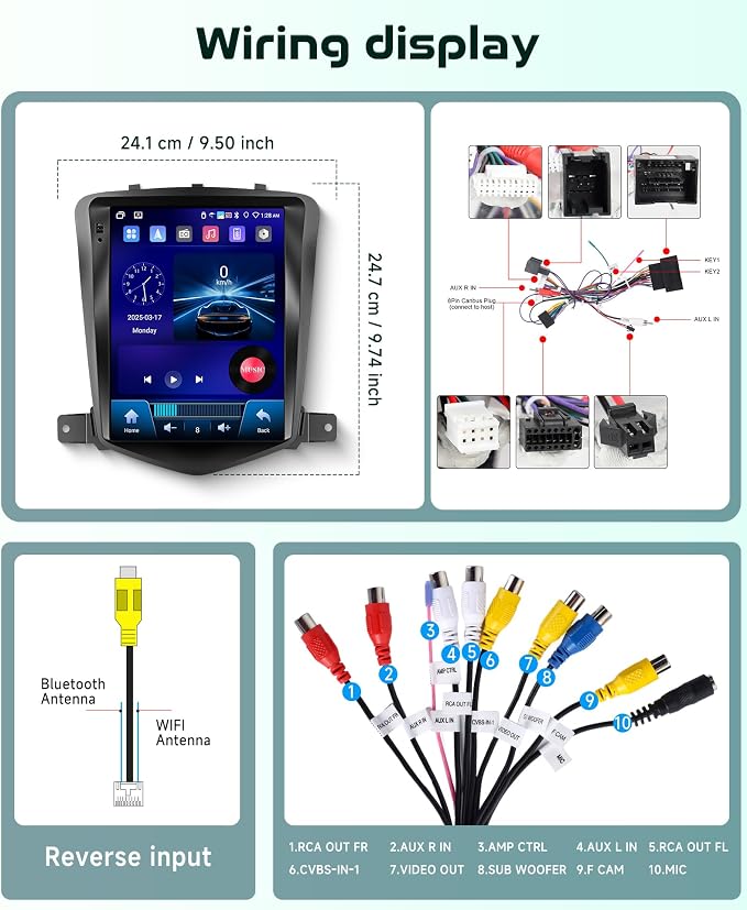 Android 13.0 Car Radio for Chevrolet Cruze 2009-2015 with Wireless CarPlay Android Auto, 9.7 inch IPS Touchscreen Head Unit with GPS WiFi Bluetooth 5.0 USB DSP Audio SWC 4G+64G