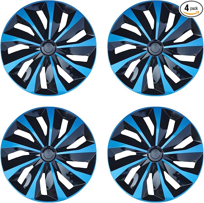 Hubcap Wheel Cover Replacement R15 Hub Caps Universal-Fit Steel Wheel Rim Cover ABS Material Exterior Accessories for Car Truck SUV Van -Set of 4（15-inch，Blue-Black）
