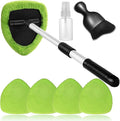 7pcs Windshield Cleaner Tool Car Window Cleaning Wash Kit with 4 Reusable Microfiber Pads 1 Spray Bottle and Extendable Handle Auto Glass Wiper Kit, Green