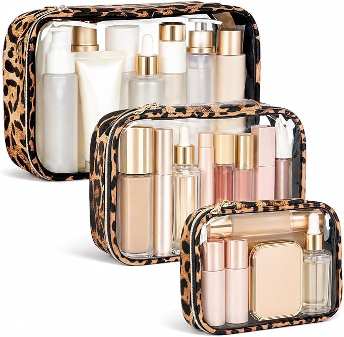 Clear Makeup Bags with Zipper, TSA Approved Travel Toiletry Bag, 3-Pack (Large, Medium & Small) Clear Cosmetic Bag, Waterproof Make Up Bag for Women, Car Bag Organizer & Car Organization Essentials