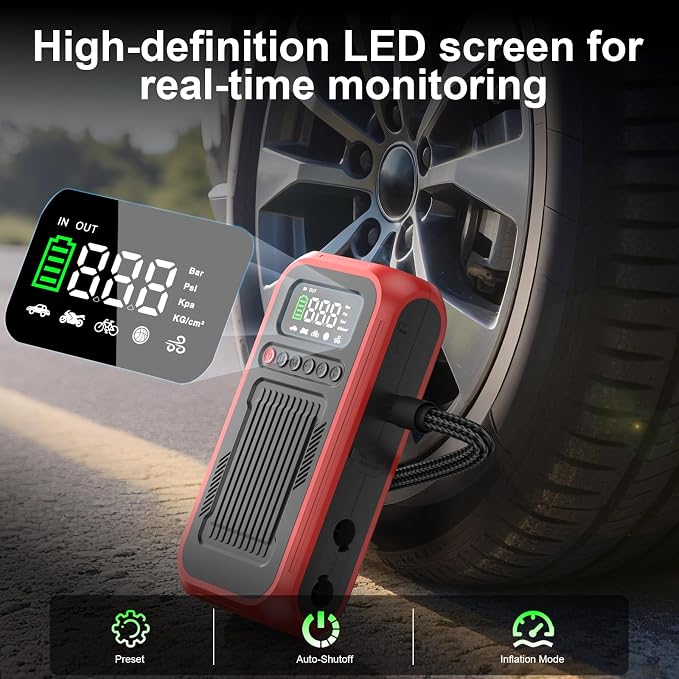 Portable Air Compressor with Jump Starter, 150 PSI Digital Tire Inflator 4000A Car Battery Jumper Box with 20000mAh Power Bank, Auto Shut-off Cordless Air Pump for Cars, Trucks, Motorcycles, Bikes