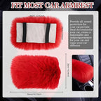 Furry Armrest Cover Auto Center Console Cover Car Soft Console Pad, Real Sheepskin Wool Soft Fluffy Auto Center Armrest Pad for Most Car Decoration Protector(Red)