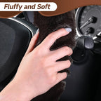Furry Car Steering Wheel Cover with Gear Shift Cover, Soft and Warm, Cute Fluffy Auto Decor for Women Men, Standard Size, 2 PCS Set, Coffee Brown