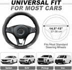 Car Steering Wheel Cover 15 inch, Microfiber PU Leather Elastic Steering Wheel Protector, Anti-Slip Breathable Car Interior Accessories for Most Cars (Grey)