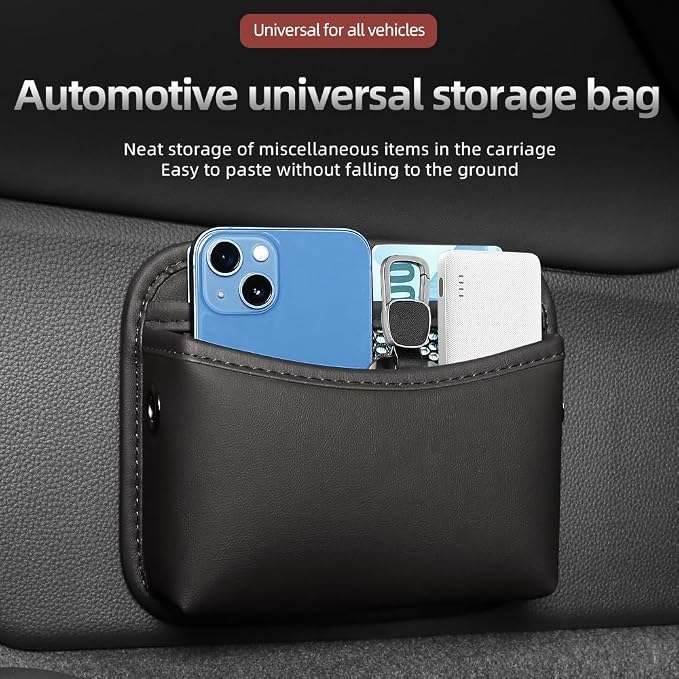 Car Seat Side Pocket Organizer - PU Leather Auto Door Console Mini Storage Bag for Keys, Phone, Sunglasses, Registration, and Documents (Dark Brown)