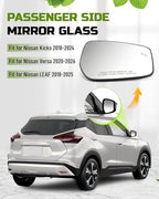 Passenger Side Mirror Glass with Blind Fit for Nissan LEAF 2018-2025 | Heated, with Blind Spot, Fit for Nissan Kicks 2018-2024, Fit for Nissan Versa 2020-2026, Replace 963655SA0A