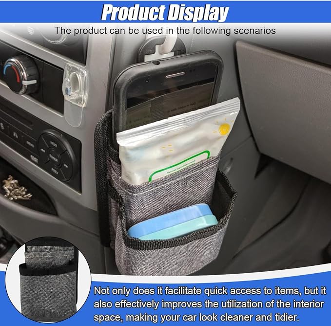 Car Air Vent Storage Bag, Multifunctional 3-Pockets Front Seat Organizer with Charging Port, 600D Oxford Fabric Hanging Pouch Bag, Car Vent Accessories for Key, Pen, Phone, Sunglass (Grey)