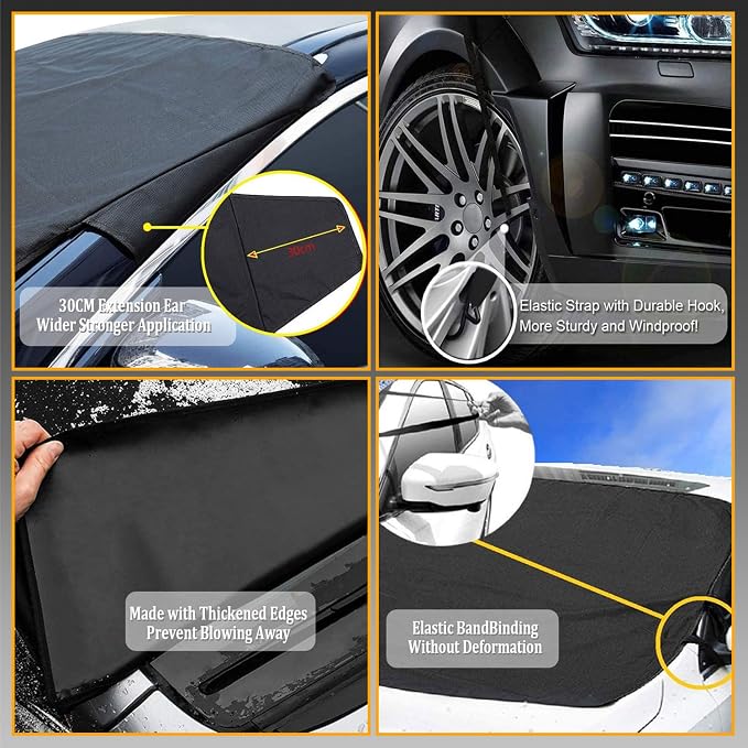 Car Windshield Cover Large Enhanced 600D Oxford Fabric Windshield Frost Cover for Ice and Snow Frost Waterproof Wiper Front Window Protects UV Sunshade Cover for Most Cars SUV Vans (75" x 42")
