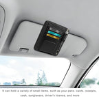 Car Sun Visor Organizer, Leather Auto Visor Card Holder with Sunglasses Clip, Multifunctional Sunvisor Storage Pouch Vehicle Interior Pocket for Driving License Pen Ticket (Black)