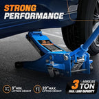 3 Ton Low Profile Floor Jack, Heavy Duty Steel Hydraulic Car Jack with Dual Pistons Quick Lift Pump, Hydraulic Racing Floor Jack, Lifting Range 3" to 20", Blue