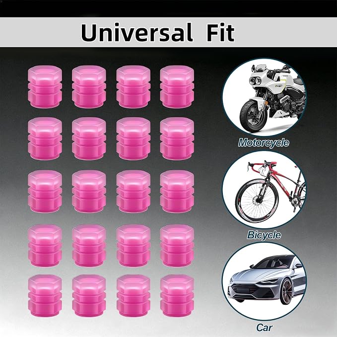 20 Pcs Glow in The Dark Tire Valve Caps Fluorescent Tire Valve Stem Caps, Cool Car Present for Universal Decoration Accessories for Car SUV Bicycle Motorcycles Trucks (Pink)