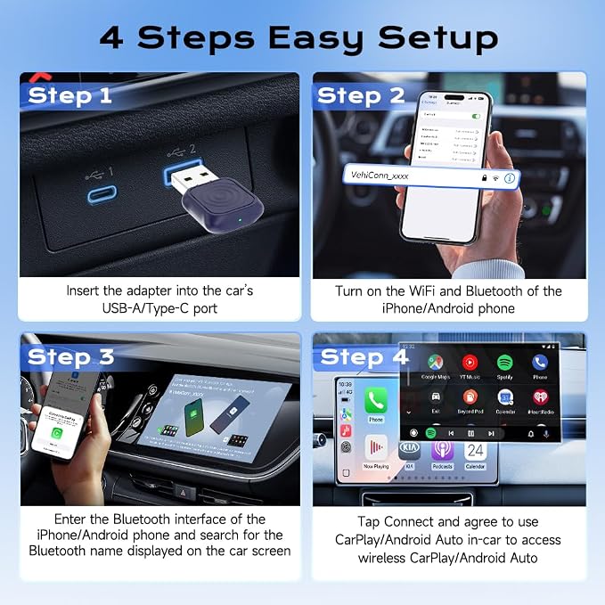 Mini Ultra Wireless CarPlay & Android Auto Adapter - Plug & Play Dongle for iPhone & Android, Convert Wired to Wireless, USB-A/USB-C Fast Connection, Compatible with OEM Wired Cars