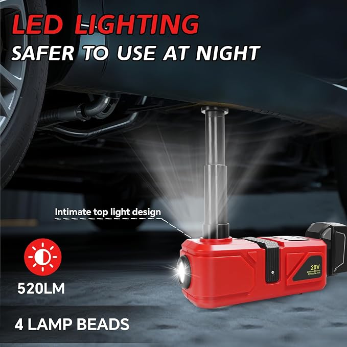 Cordless Electric Car Jack Kit for Milwaukee 18V Battery, Cordless Remote Control 5 Ton Hydraulic Car Jack with LED Light for Sedan, SUV,MPV,Truck (NO Battery