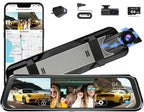 3 Channel Mirror Dash Camera for Cars,9.66" Triple Rear View Mirror with Front 4K/3K, Inside and Rear 1080P with WiFi, G-Sensor, Night Vision, Reverse Assist, Parking Monitoring (Include 64GB Card)