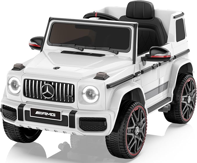 Licensed Mercedes-Benz G63 Car for Kids, 12V 7AH Ride on Car w/Parent Remote Control, LED Headlights, Music Player & Horn, Soft Start, Low Battery Prompt, Kids Electric Car, White