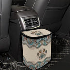 Boho Paws Print Car Trash Can with Lid, Leak Proof Auto Trash Bag Hanging Vehicle Garbage Can Multipurpose Storage Container for Back Seat Road Trip