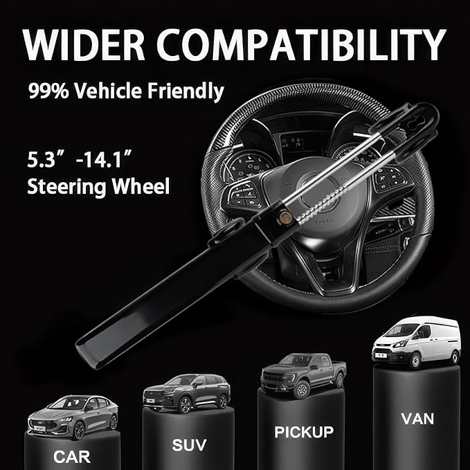 Steering Wheel Lock for car Universal Adjustable Length Anti-Theft Device Car Locks Double Hook Locks for Car SUV Pickup Truck Van(Black)